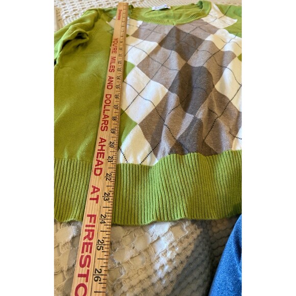 St John’s Bay Argyle Green Women’s Sweater Size Large 97% Cotton V Neck - Picture 9 of 9